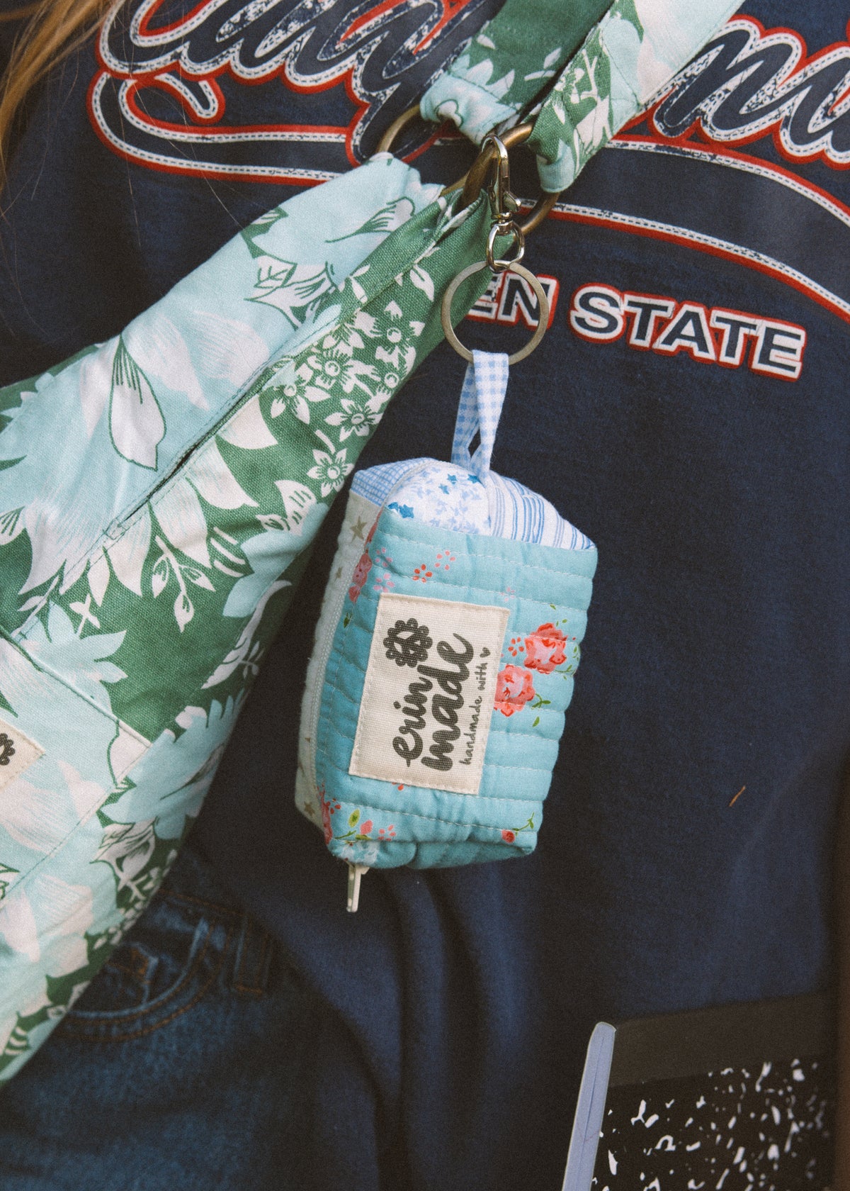 Mini Quilted Pouch Keychain - Aqua