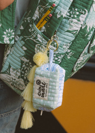 Mini Quilted Pouch Keychain - Aqua