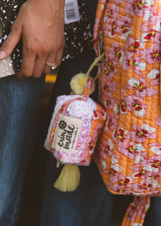 Mini Quilted Pouch Keychain - Coral
