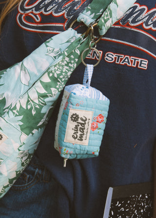 Mini Quilted Pouch Keychain - Aqua